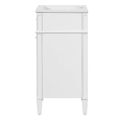 16" Bathroom Vanity with Sink, French Style Small Bathroom Vanity, Freestanding Wood Vanity Cabinet with Ceramic Sink Basin, Soft Close Door & U-Shaped Shelf,White