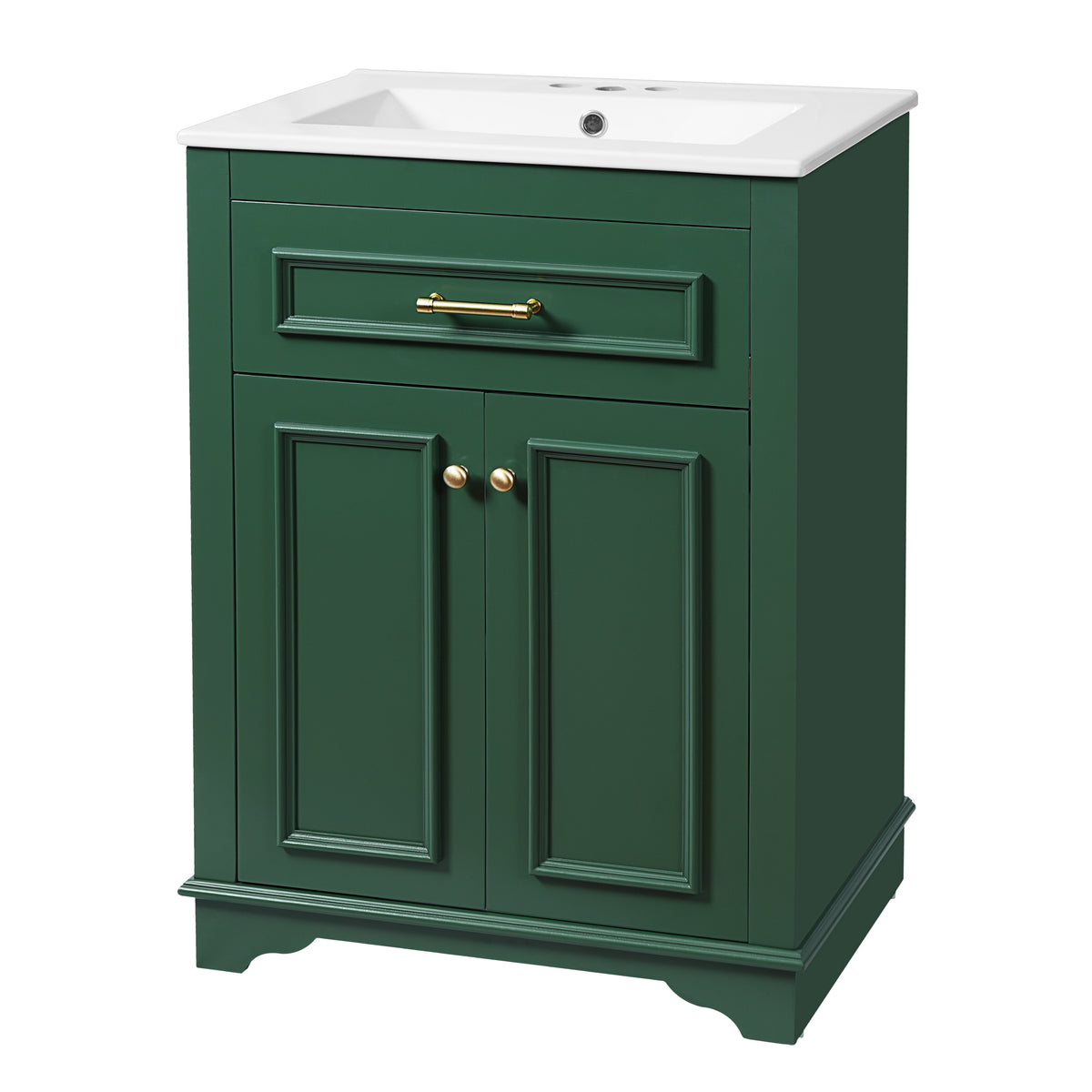 24" Bathroom Vanity with Sink, Small Bathroom Vanity with Tip-Out Drawer & Adjustable Storage, 3-Hole 4" Centerset Ceramic Sink with Overflow, Soft Close Door,Green