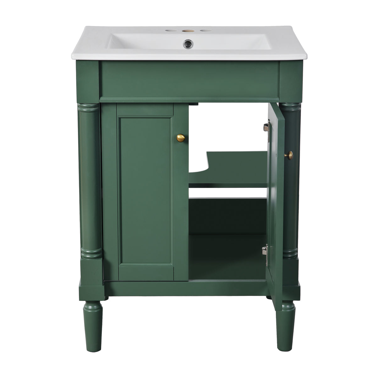 24" Bathroom Vanity with Sink, Modern Bathroom Vanity Cabinet with Enclosed Storage Door, 32mm Faucet Hole Ceramic Basin, Easy Assembly,Green