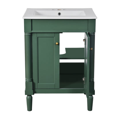 24" Bathroom Vanity with Sink, Modern Bathroom Vanity Cabinet with Enclosed Storage Door, 32mm Faucet Hole Ceramic Basin, Easy Assembly,Green