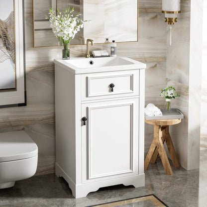 20" Bathroom Vanity with Sink, Classic Modern Bathroom Vanity Cabinet with U-Shaped Adjustable Shelf & Door Rack, Soft Close Door, Aluminum Handle,White