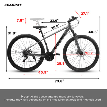 29 Inch Mountain Bike Aluminum Frame, 21 Speed, Dual Disc Brake, Front Shock Absorption For Women Men,Grey, Free Return