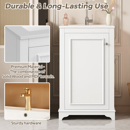 20" Shaker Style Bathroom Vanity with Sink, Small Bathroom Vanity Cabinet with Integrated Ceramic Sink, Soft Close Door, Solid Wood & MDF,White