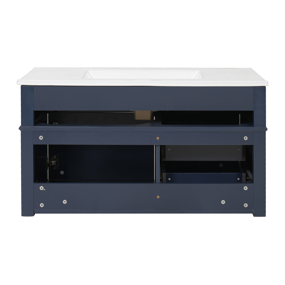 36" Floating Bathroom Vanity with Sink, Wall Mounted Bathroom Vanity with 2 Drawers & Tip-Out Tray, Etched Stripe Design, Ceramic Sink with Overflow, Adjustable Height,Blue