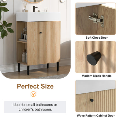 21.6" Bathroom Vanity with Sink, Slim Freestanding Bathroom Vanity Cabinet with Ceramic Sink & Overflow, Gold Metal Legs, Soft Close Door, for Small Bathroom,,Wood