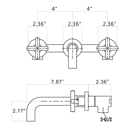 Bathroom Sink Faucet Brushed Gold Double Handles Wall Mounted With Pop-up Drain W928P261444