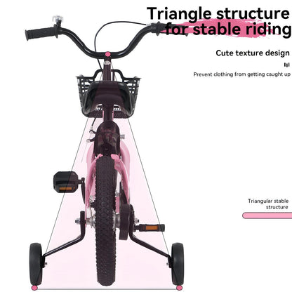 18 inch kids bike with training wheels,stand Adjustable saddle Suitable for boys and girls aged 5-10 years, tall Height 45-57 inch