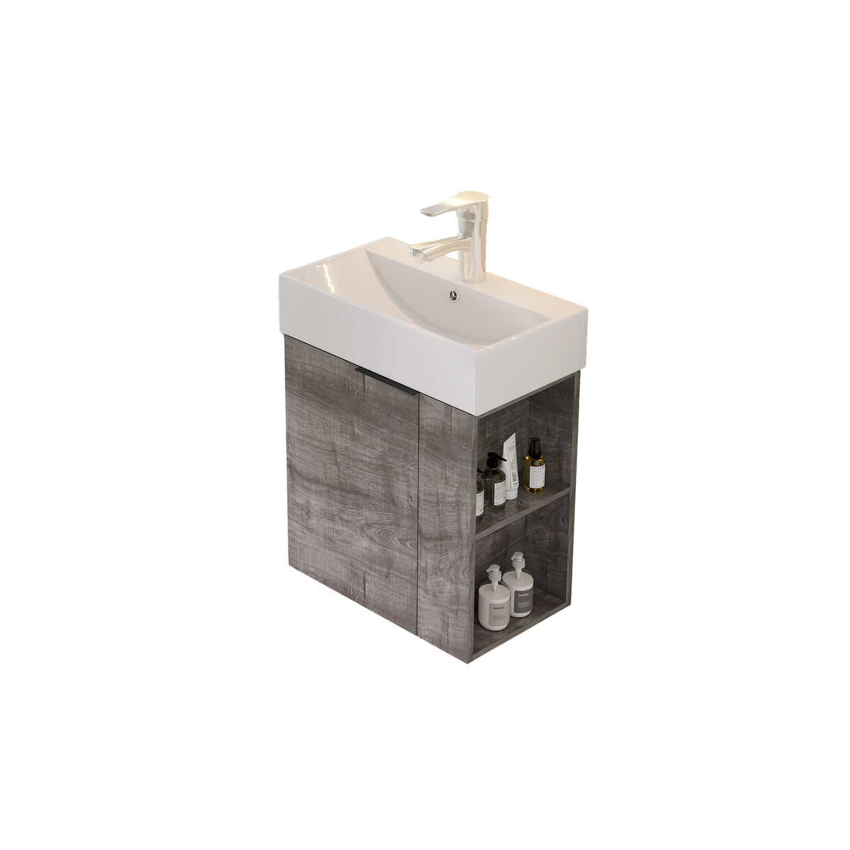 21.6" Floating Bathroom Vanity with Sink, Modern Wall Mounted Bathroom Vanity with Glossy White Ceramic Sink & Countertop, Soft Close Door, Plywood Storage Cabinet,Grey