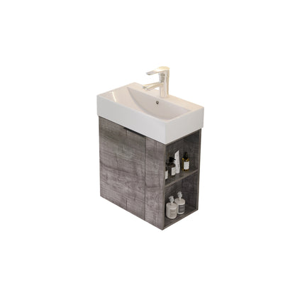 21.6" Floating Bathroom Vanity with Sink, Modern Wall Mounted Bathroom Vanity with Glossy White Ceramic Sink & Countertop, Soft Close Door, Plywood Storage Cabinet,Grey