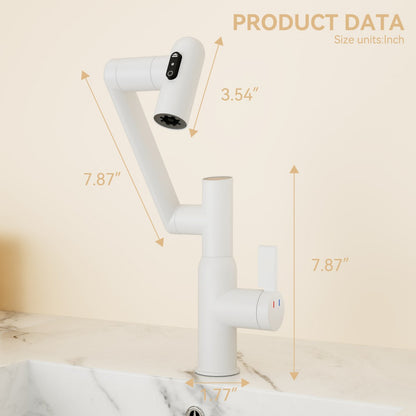 Bathroom Single Hole Sink Faucet White Two Handles Rotable Spout W1217P214946