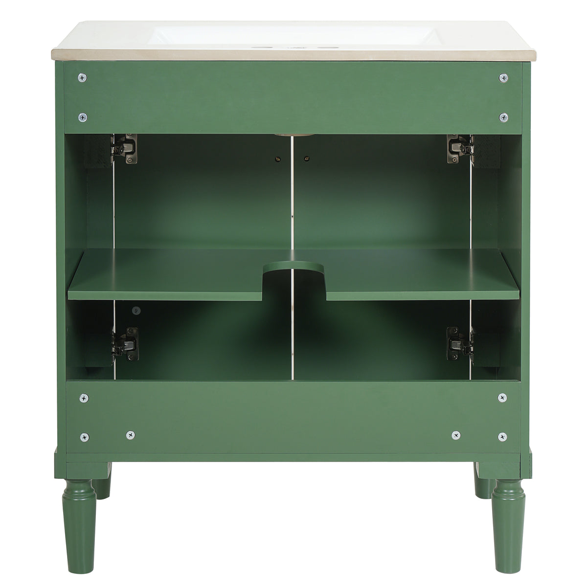 30" Bathroom Vanity with Sink, French Style Small Bathroom Vanity with Semi-Circular Column Design, Ceramic Sink with Overflow, Soft Close Door,Green