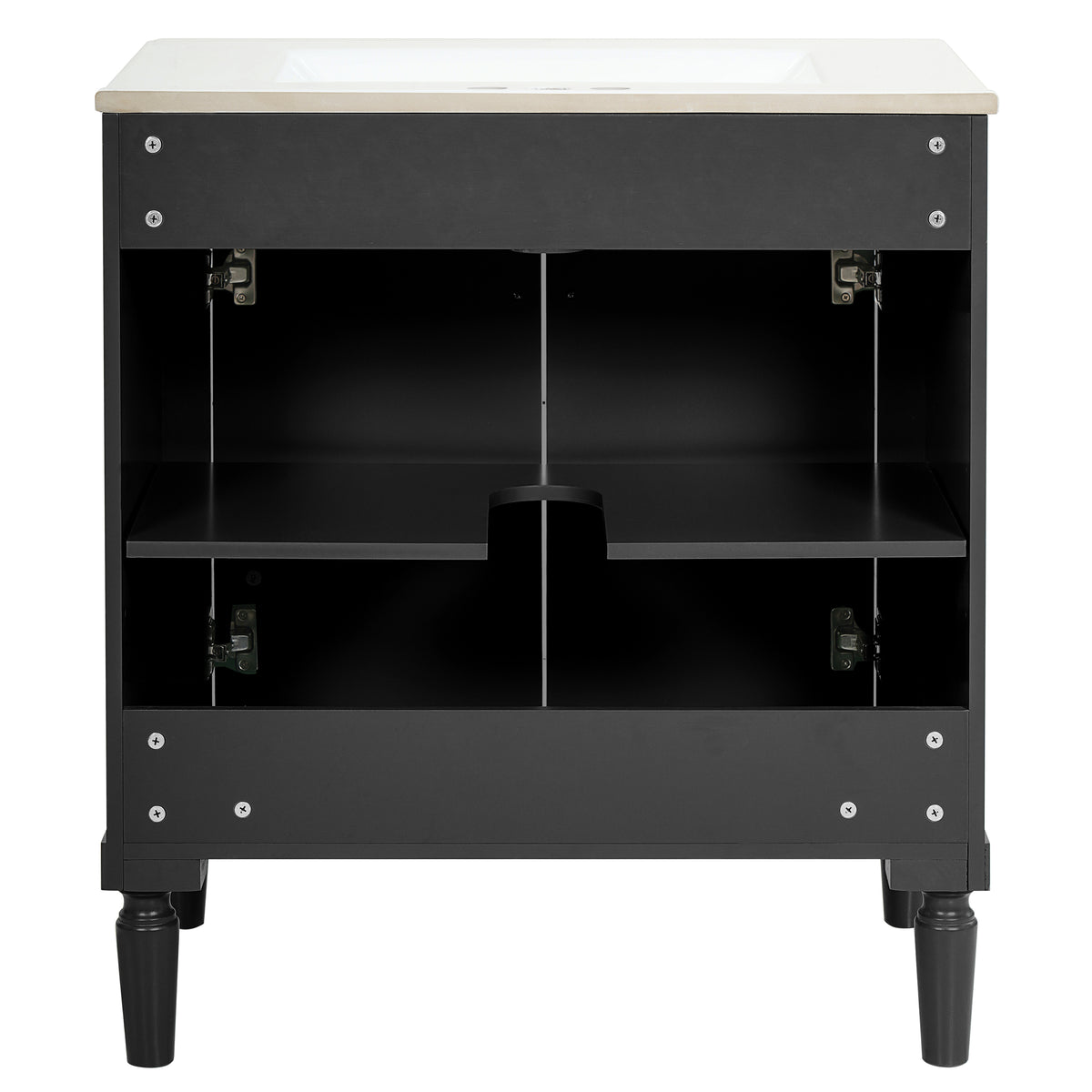 30" Bathroom Vanity with Sink, French Style Small Bathroom Vanity with Semi-Circular Column Design, Ceramic Sink with Overflow, Soft Close Door,Black