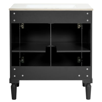 30" Bathroom Vanity with Sink, French Style Small Bathroom Vanity with Semi-Circular Column Design, Ceramic Sink with Overflow, Soft Close Door,Black