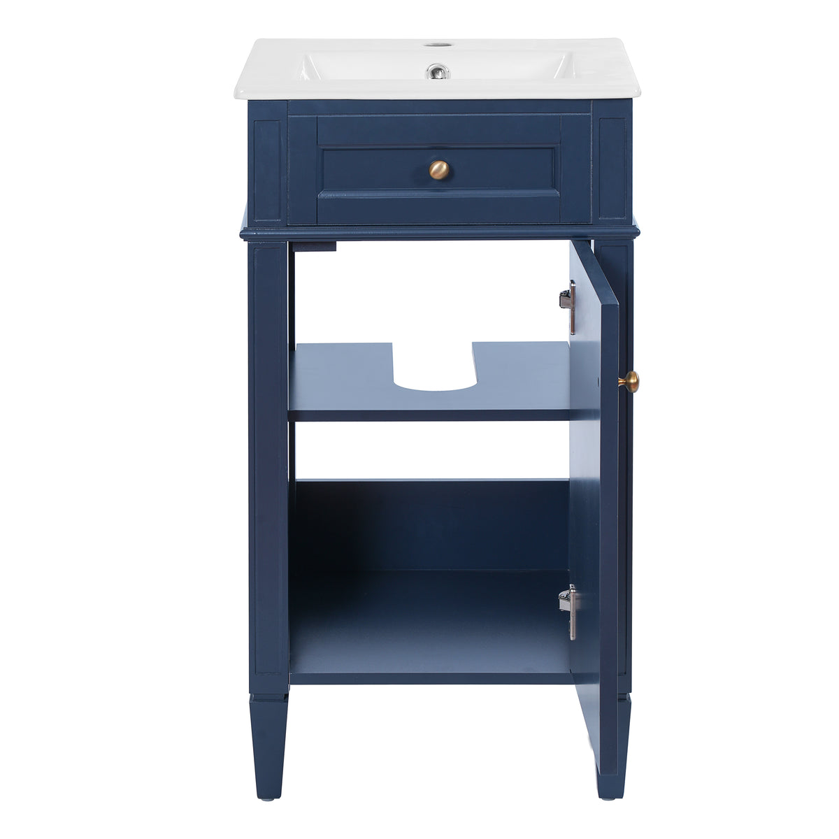 18" Bathroom Vanity with Sink, French Style Small Bathroom Vanity, Freestanding Wood Vanity Cabinet with Ceramic Sink Basin, Soft Close Door & U-Shaped Shelf,Blue