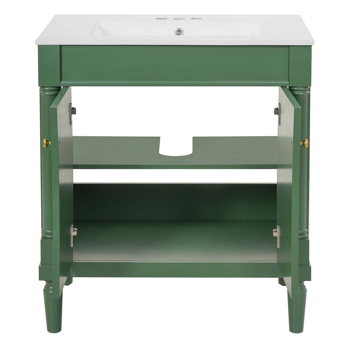 30" Bathroom Vanity with Sink, French Style Small Bathroom Vanity with Semi-Circular Column Design, Ceramic Sink with Overflow, Soft Close Door,Green