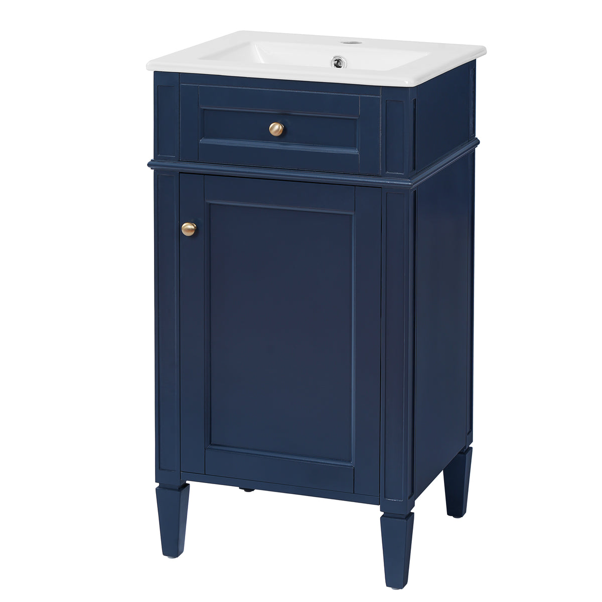 18" Bathroom Vanity with Sink, French Style Small Bathroom Vanity, Freestanding Wood Vanity Cabinet with Ceramic Sink Basin, Soft Close Door & U-Shaped Shelf,Blue