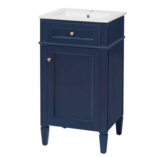 18" Bathroom Vanity with Sink, French Style Small Bathroom Vanity, Freestanding Wood Vanity Cabinet with Ceramic Sink Basin, Soft Close Door & U-Shaped Shelf,Blue