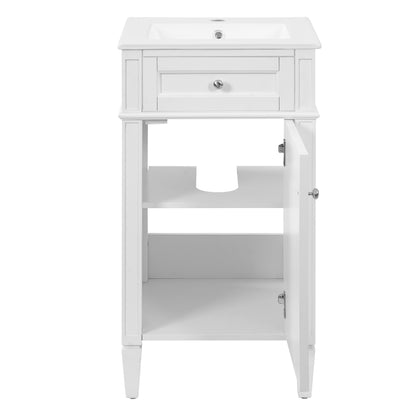 18" Bathroom Vanity with Sink, French Style Small Bathroom Vanity, Freestanding Wood Vanity Cabinet with Ceramic Sink Basin, Soft Close Door & U-Shaped Shelf,White