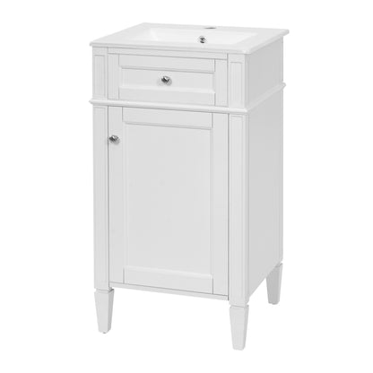 18" Bathroom Vanity with Sink, French Style Small Bathroom Vanity, Freestanding Wood Vanity Cabinet with Ceramic Sink Basin, Soft Close Door & U-Shaped Shelf,White