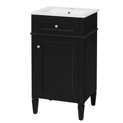 18" Bathroom Vanity with Sink, French Style Small Bathroom Vanity, Freestanding Wood Vanity Cabinet with Ceramic Sink Basin, Soft Close Door & U-Shaped Shelf,Black