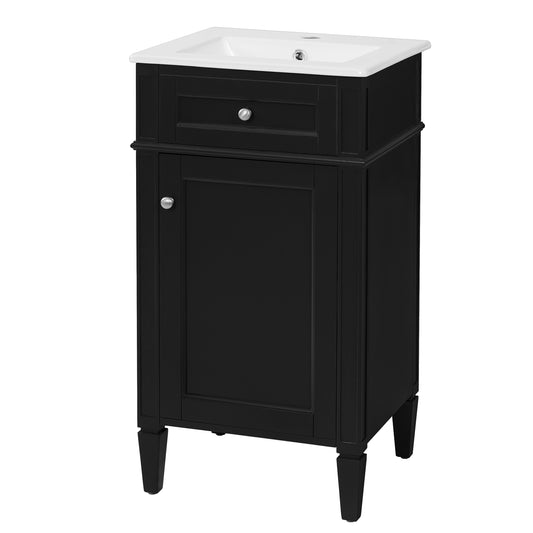 18" Bathroom Vanity with Sink, French Style Small Bathroom Vanity, Freestanding Wood Vanity Cabinet with Ceramic Sink Basin, Soft Close Door & U-Shaped Shelf,Black
