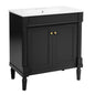 30" Bathroom Vanity with Sink, French Style Small Bathroom Vanity with Semi-Circular Column Design, Ceramic Sink with Overflow, Soft Close Door,Black