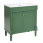 30" Bathroom Vanity with Sink, French Style Small Bathroom Vanity with Semi-Circular Column Design, Ceramic Sink with Overflow, Soft Close Door,Green
