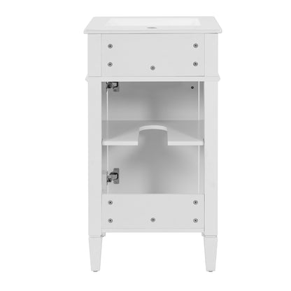 18" Bathroom Vanity with Sink, French Style Small Bathroom Vanity, Freestanding Wood Vanity Cabinet with Ceramic Sink Basin, Soft Close Door & U-Shaped Shelf,White
