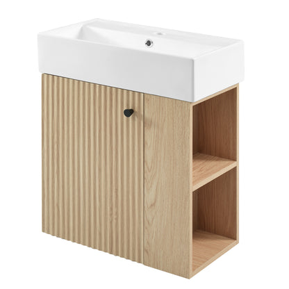 21.6" Floating Bathroom Vanity with Sink, Slim Wall Mounted Bathroom Vanity with Ceramic Basin & Overflow, Wave Pattern Door with Rose Gold Handle, Soft Close Door,Wood