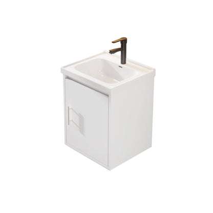 16" Floating Bathroom Vanity with Sink, Modern Wall Mounted Bathroom Vanity with Glossy White Ceramic Sink & Countertop, Soft Close Door, Plywood Storage Cabinet,White