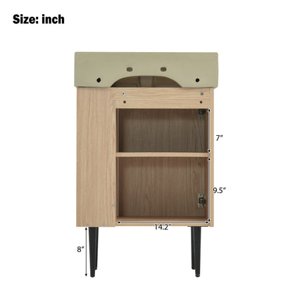 21.6" Bathroom Vanity with Sink, Slim Freestanding Bathroom Vanity Cabinet with Ceramic Sink & Overflow, Gold Metal Legs, Soft Close Door, for Small Bathroom,,Wood