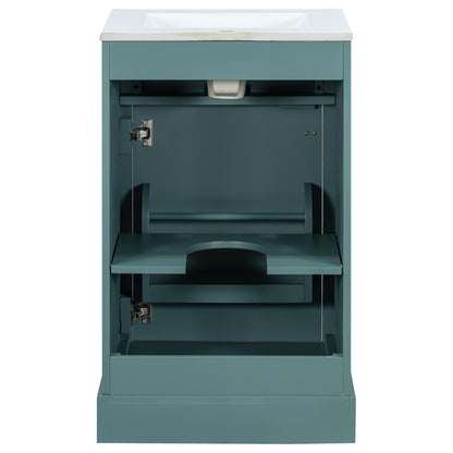 20" Bathroom Vanity with Sink, Classic Modern Bathroom Vanity Cabinet with U-Shaped Adjustable Shelf & Door Rack, Soft Close Door, Aluminum Handle,Green