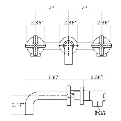 Bathroom Sink Faucet Brushed Matte Black Double Handles Wall Mounted With Pop-up Drain W928P261553