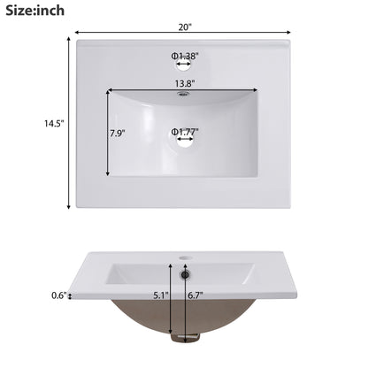 20" Bathroom Vanity with Sink, Minimalist Bathroom Vanity Cabinet with Double Door Shelves & Overflow Ceramic Sink, Soft Close Door, Solid Wood Legs,Black