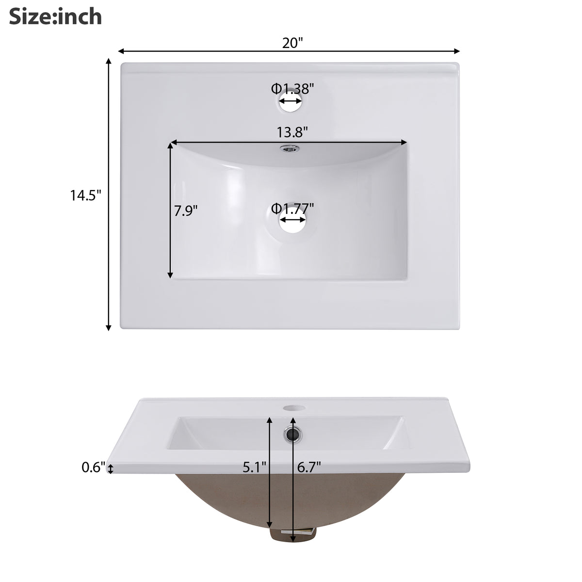 20" Bathroom Vanity with Sink, Minimalist Bathroom Vanity Cabinet with Double Door Shelves & Overflow Ceramic Sink, Soft Close Door, Solid Wood Legs,White