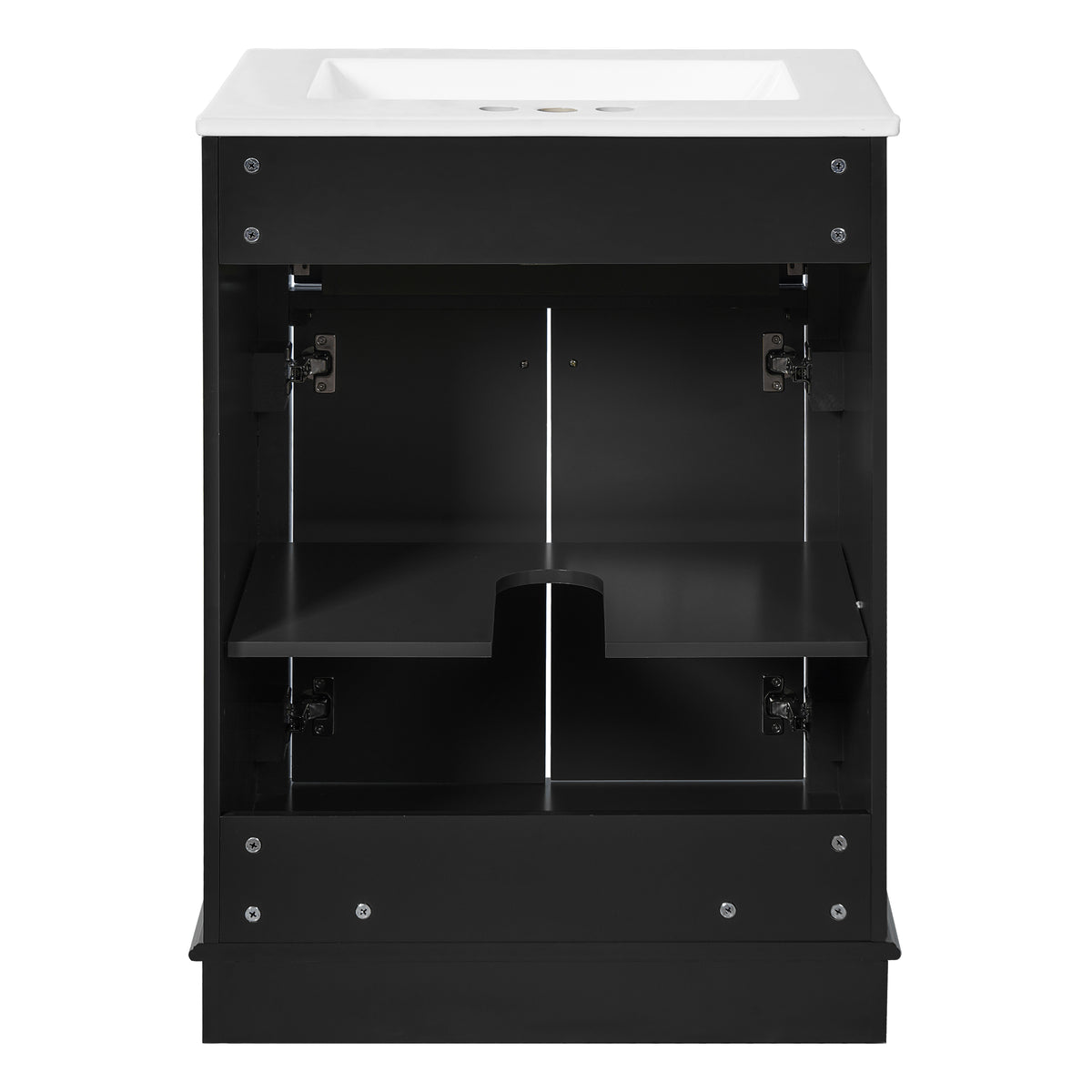 24" Bathroom Vanity with Sink, Small Bathroom Vanity with Tip-Out Drawer & Adjustable Storage, 3-Hole 4" Centerset Ceramic Sink with Overflow, Soft Close Door,Black