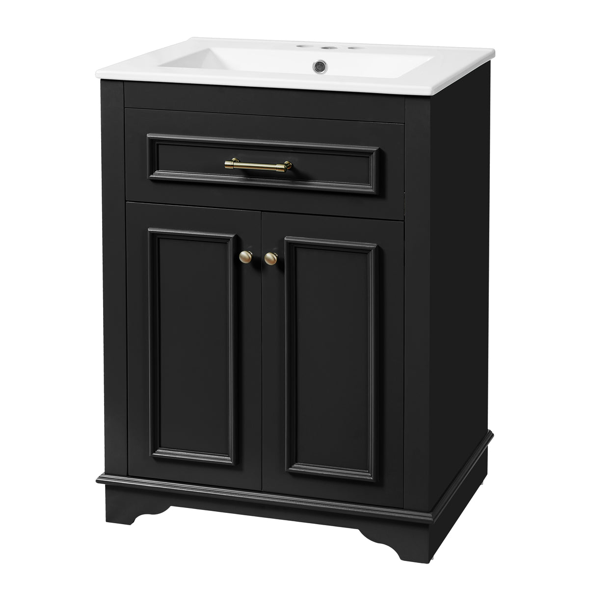 24" Bathroom Vanity with Sink, Small Bathroom Vanity with Tip-Out Drawer & Adjustable Storage, 3-Hole 4" Centerset Ceramic Sink with Overflow, Soft Close Door,Black