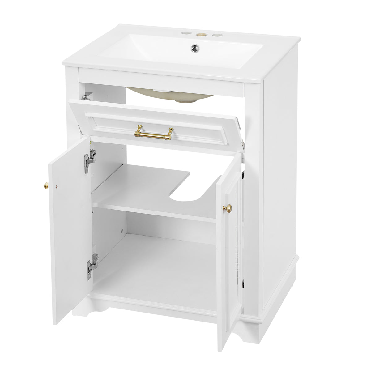 24" Bathroom Vanity with Sink, Small Bathroom Vanity with Tip-Out Drawer & Adjustable Storage, 3-Hole 4" Centerset Ceramic Sink with Overflow, Soft Close Door,White