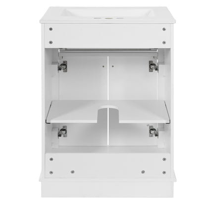 24" Bathroom Vanity with Sink, Small Bathroom Vanity with Tip-Out Drawer & Adjustable Storage, 3-Hole 4" Centerset Ceramic Sink with Overflow, Soft Close Door,White