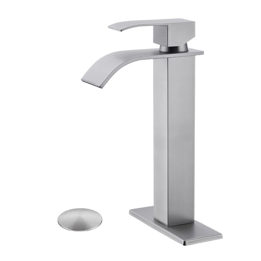Bathroom Single Hole or Three Hole Vessel Sink Faucet Brushed Nickel Single Handle With Deck Plate and Pop-up Drain W928P225118