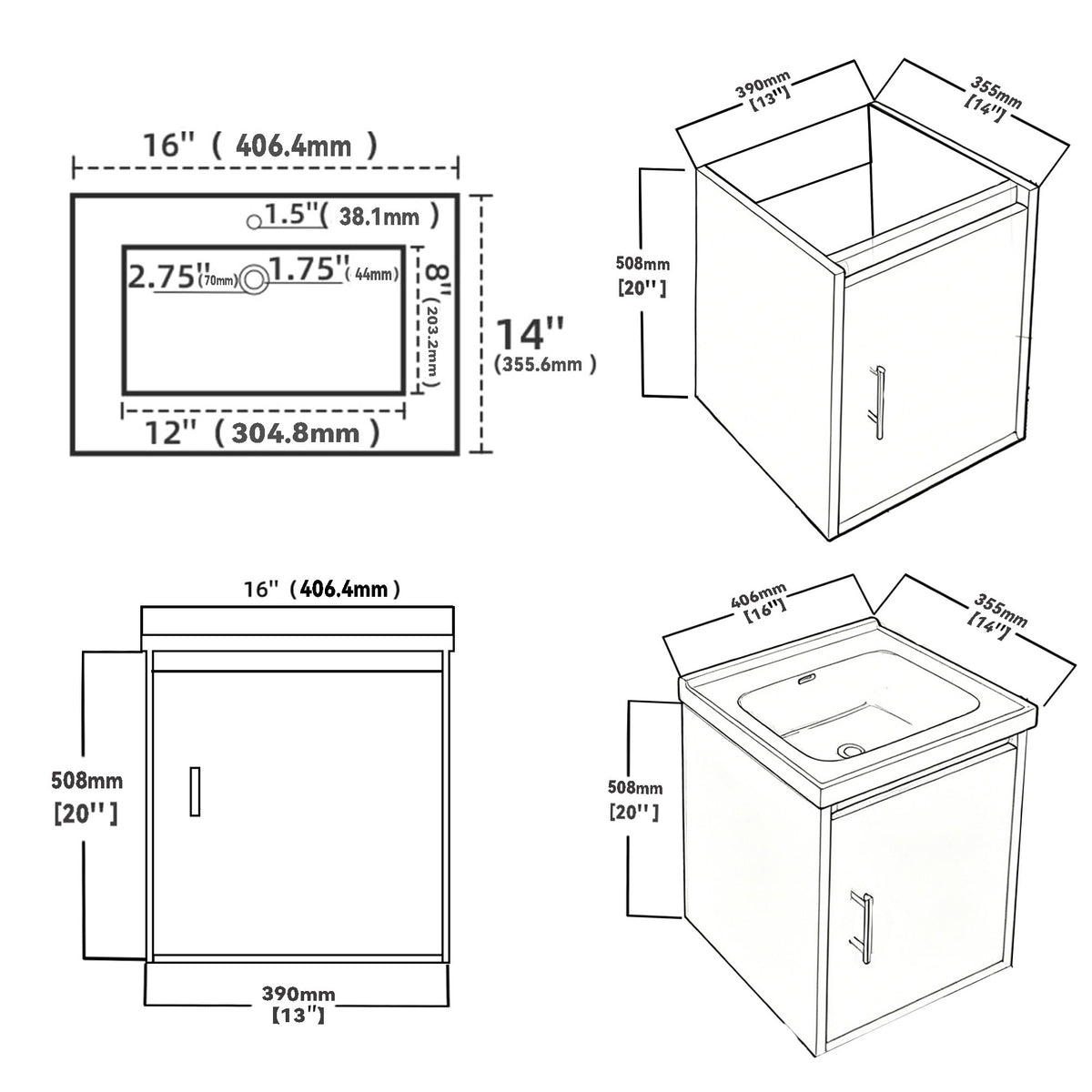 16" Floating Bathroom Vanity with Sink, Modern Wall Mounted Bathroom Vanity with Glossy White Ceramic Sink & Countertop, Soft Close Door, Plywood Storage Cabinet,Green