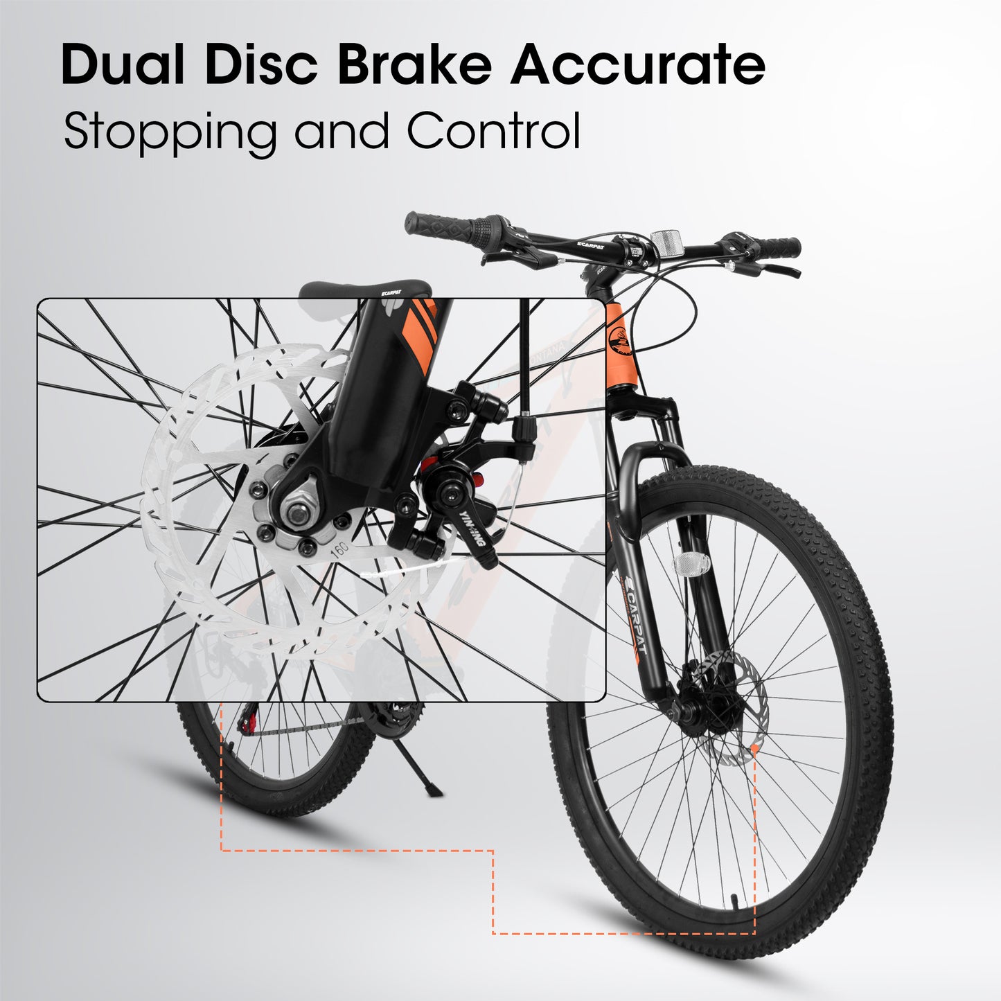 26 Inch Aluminum Mountain Bike Shimano 21 Speed Dual Disc Brake Front Suspension For Women Men Orange