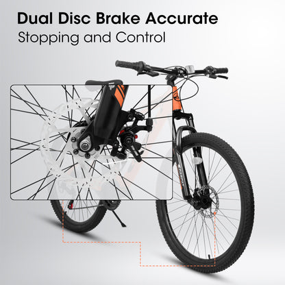 26 Inch Aluminum Mountain Bike Shimano 21 Speed Dual Disc Brake Front Suspension For Women Men Orange