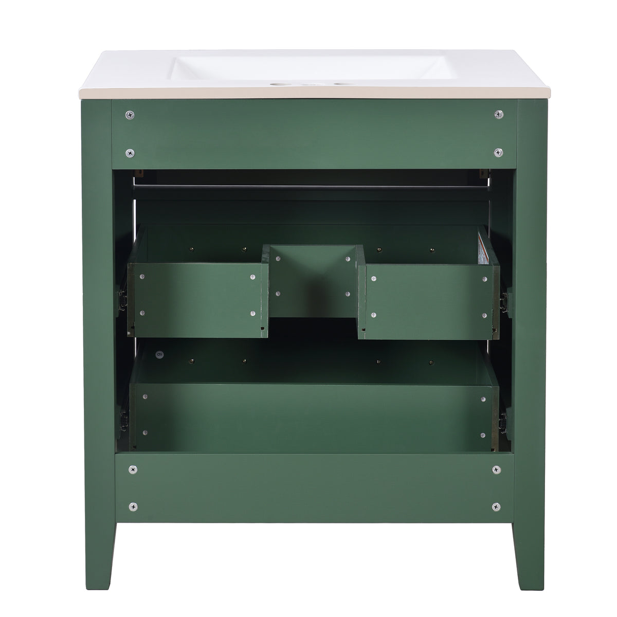 30" Bathroom Vanity with Sink, Black Bathroom Vanity with 3 Drawers & Carved Detail, Ceramic Sink for 4" Centerset Faucet with Overflow, Solid Pine Wood Frame,Green