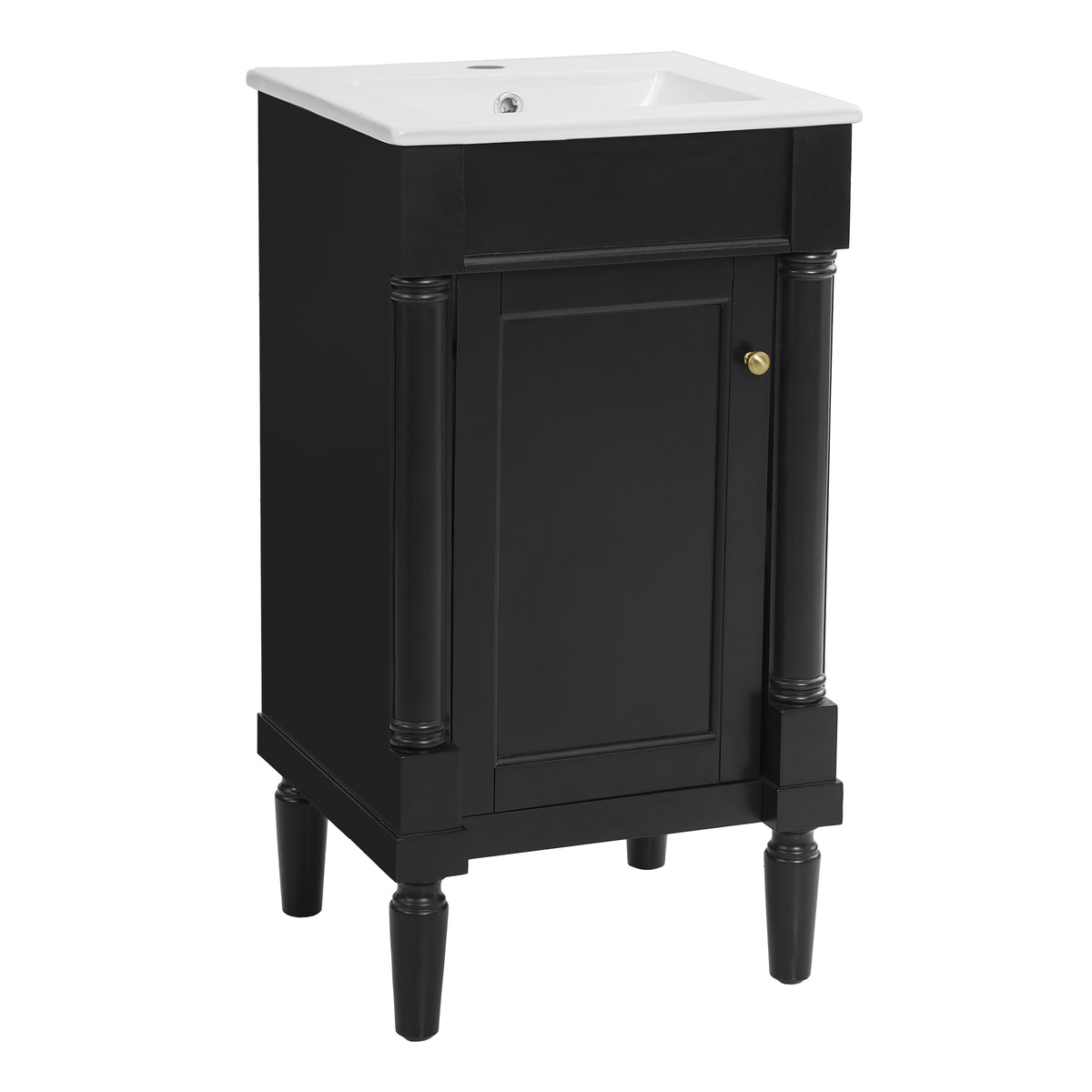 18" Bathroom Vanity with Sink, French Style Small Bathroom Vanity with Semi-Circular Column Design, Ceramic Sink with Overflow, Soft Close Door,Black