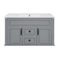 36" Floating Bathroom Vanity with Sink, Wall Mounted French Style Vanity with Stripe Carvings & Ceramic Sink for 4" Faucet, Overflow, Soft Close Door,Grey