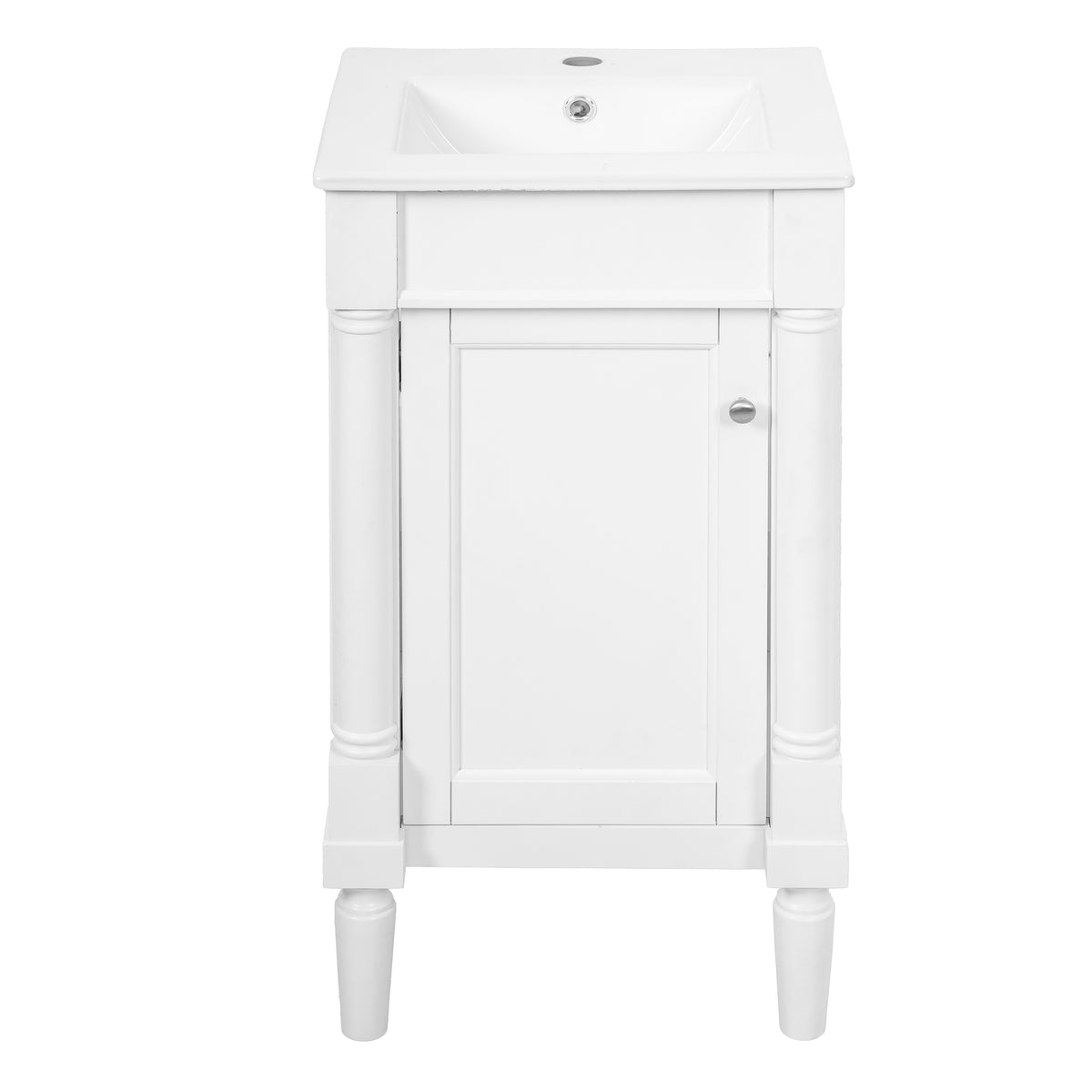 18" Bathroom Vanity with Sink, French Style Small Bathroom Vanity with Semi-Circular Column Design, Ceramic Sink with Overflow, Soft Close Door,White