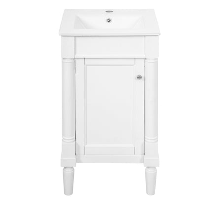 18" Bathroom Vanity with Sink, French Style Small Bathroom Vanity with Semi-Circular Column Design, Ceramic Sink with Overflow, Soft Close Door,White