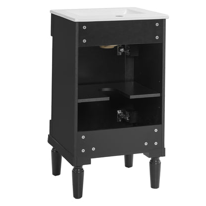 18" Bathroom Vanity with Sink, French Style Small Bathroom Vanity with Semi-Circular Column Design, Ceramic Sink with Overflow, Soft Close Door,Black