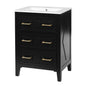 24" Bathroom Vanity with Sink, Green Bathroom Vanity with 3 Drawers & Carved Detail, Ceramic Sink for 4" Centerset Faucet with Overflow, Solid Pine Wood Frame,Black